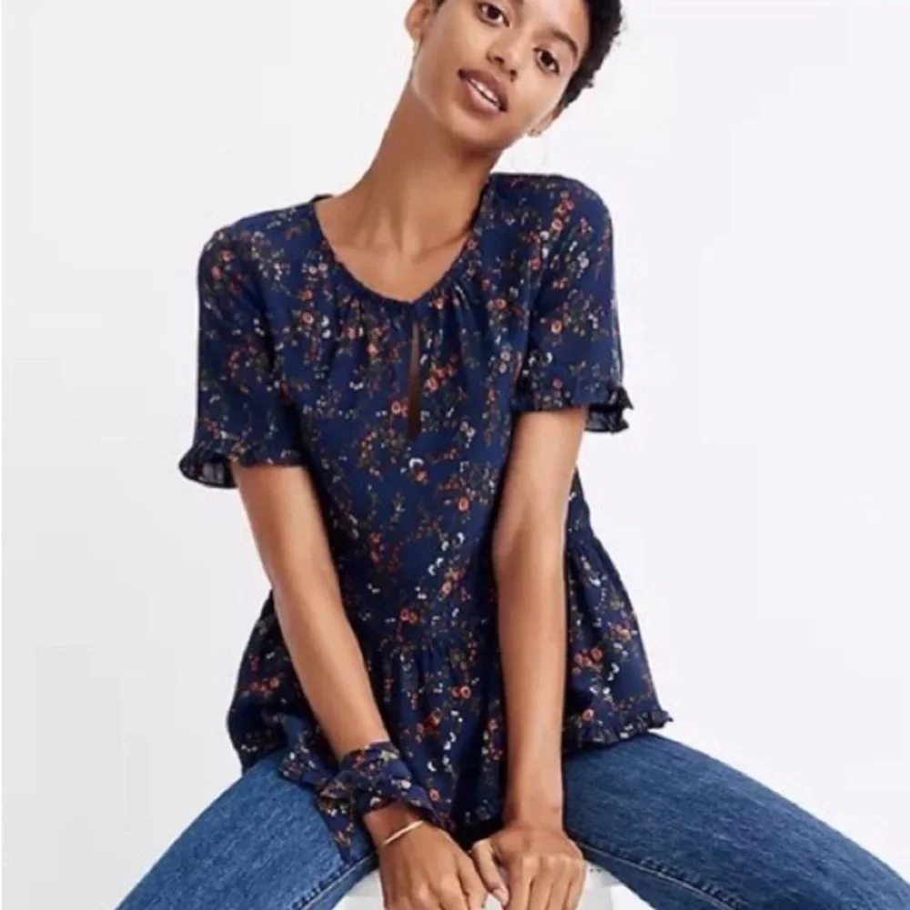 Madewell silk stanza ruffle top moonless floral - Picture 1 of 6